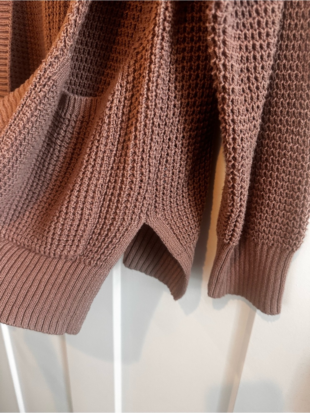 Cozy Open-Front Chunky Cardigan Sweater - Dusty Mauve/Taupe - Picture 4 of 5